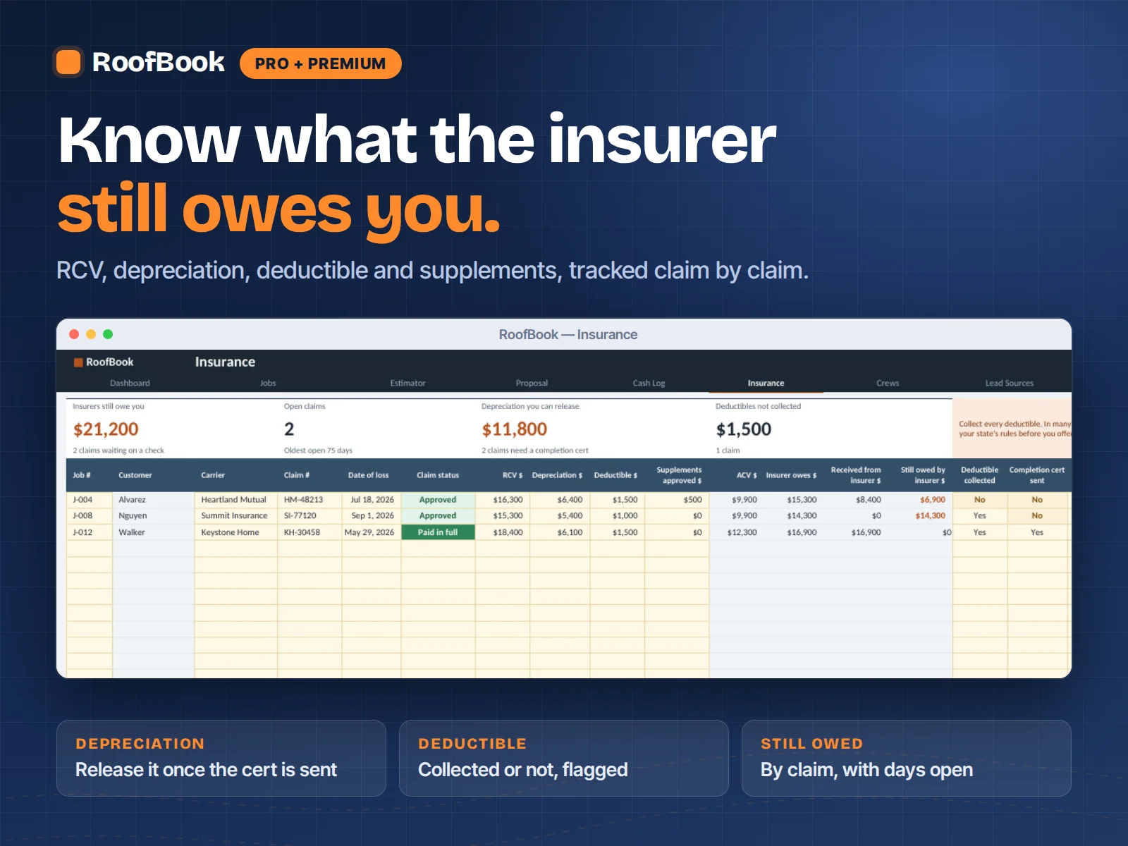 RoofBook Insurance tab