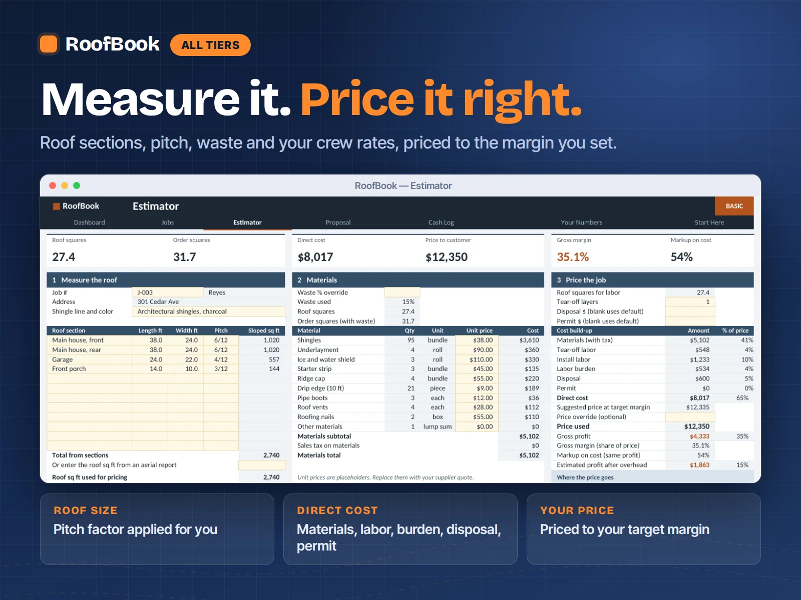 RoofBook Estimator tab