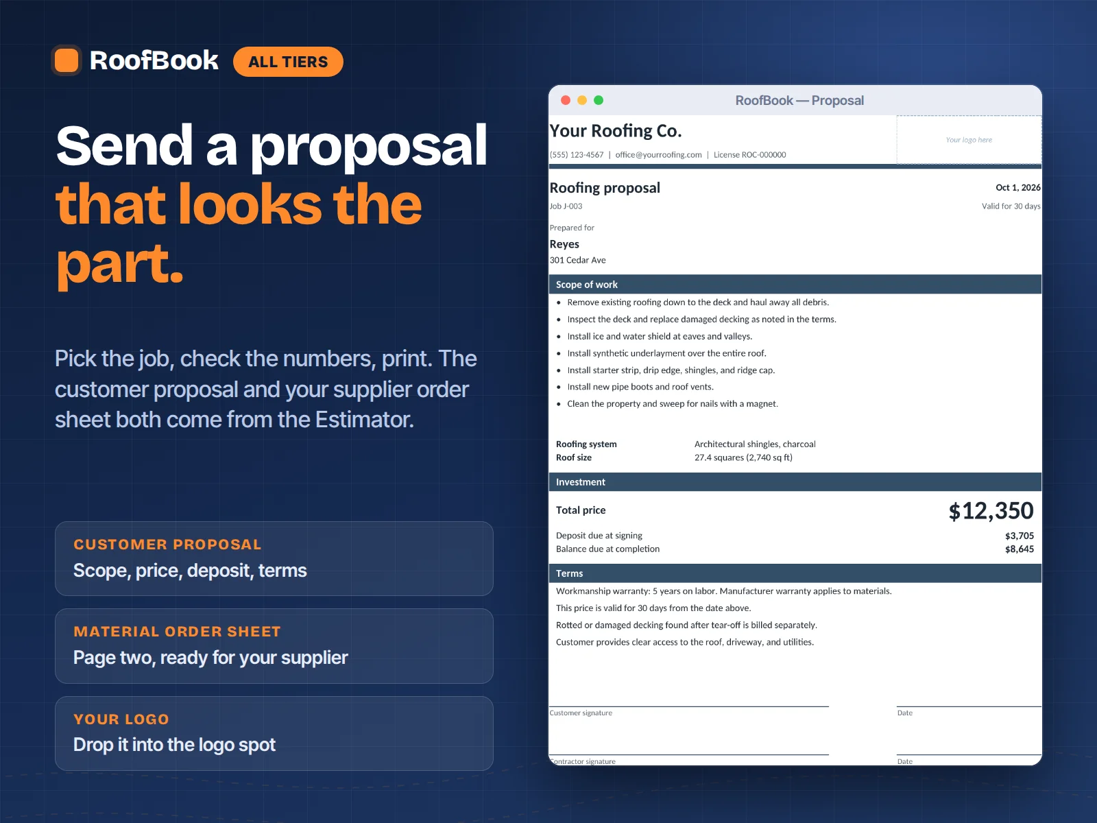 RoofBook Proposal tab